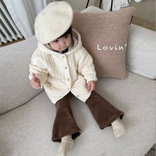 Happy Baby 女童內搭褲 臺灣出貨 冬款刷毛童裝燈芯絨喇叭褲女童刷毛絨保暖厚褲子休閒長褲