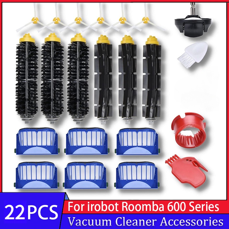 22 件裝刷毛和攪拌器刷過濾器邊刷腳輪更換零件套件,適用於 irobot Roomba 600 系列 694 695 6