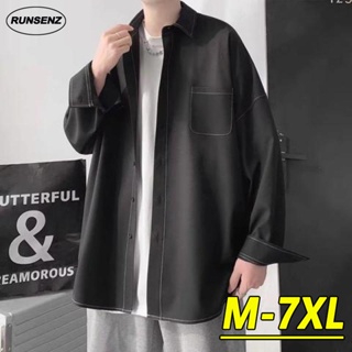 M-7XL 日系大尺碼襯衫男 簡約時尚秋季薄款素色長袖襯衫上衣 慵懶風 氣質 oversize 男生休閒商務襯衫