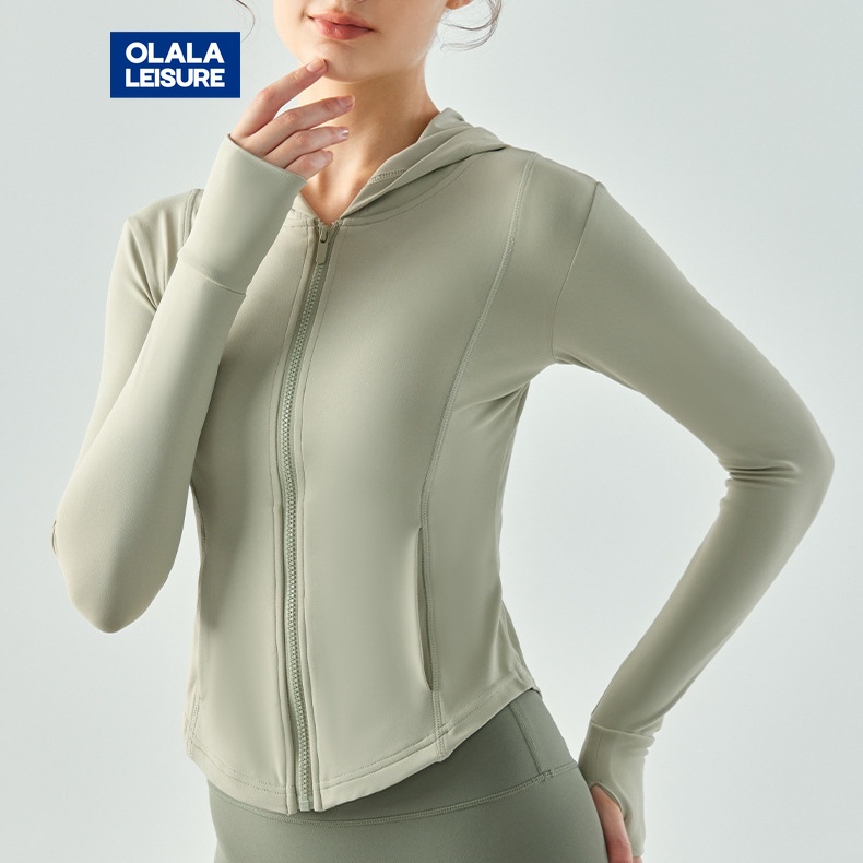 OLALA  秋冬跑步健身服緊身休閒拉鍊帽T瑜伽服長袖戶外運動外套女