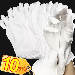 1/10 雙白色棉質工作手套乾手處理膜 SPA 連指手套禮儀高彈手套家用清潔工具