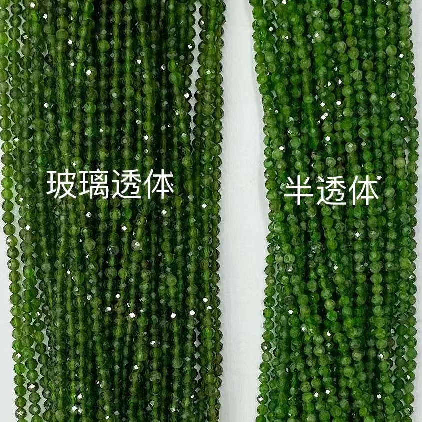 KY- 廠家批發天然透輝石圓形切角魔方切面散珠 綠透輝刻面長鍊配件