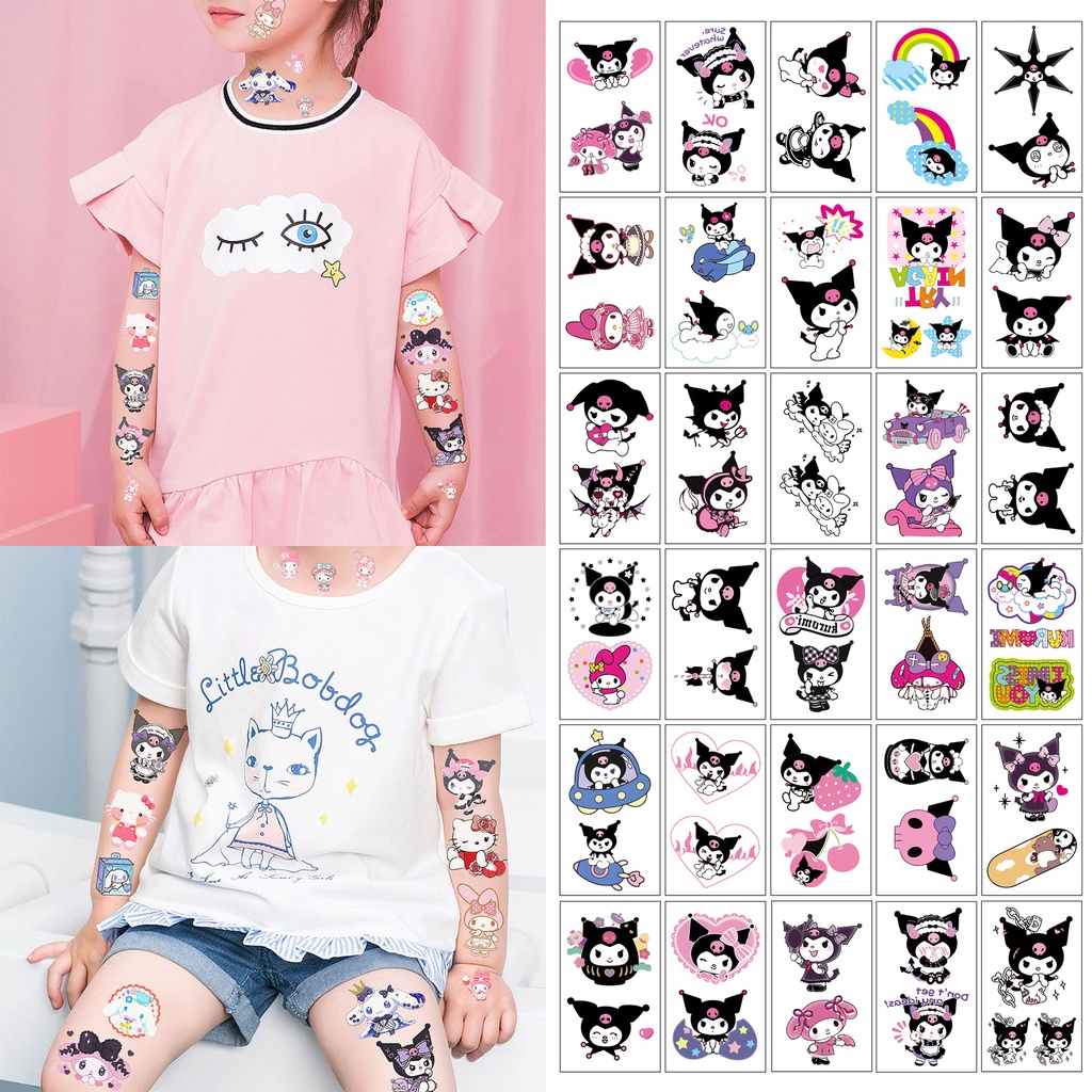 30 張三麗鷗卡通動漫 Hello Kitty Kuromi 紋身貼紙禮物防水臨時紋身人體藝術