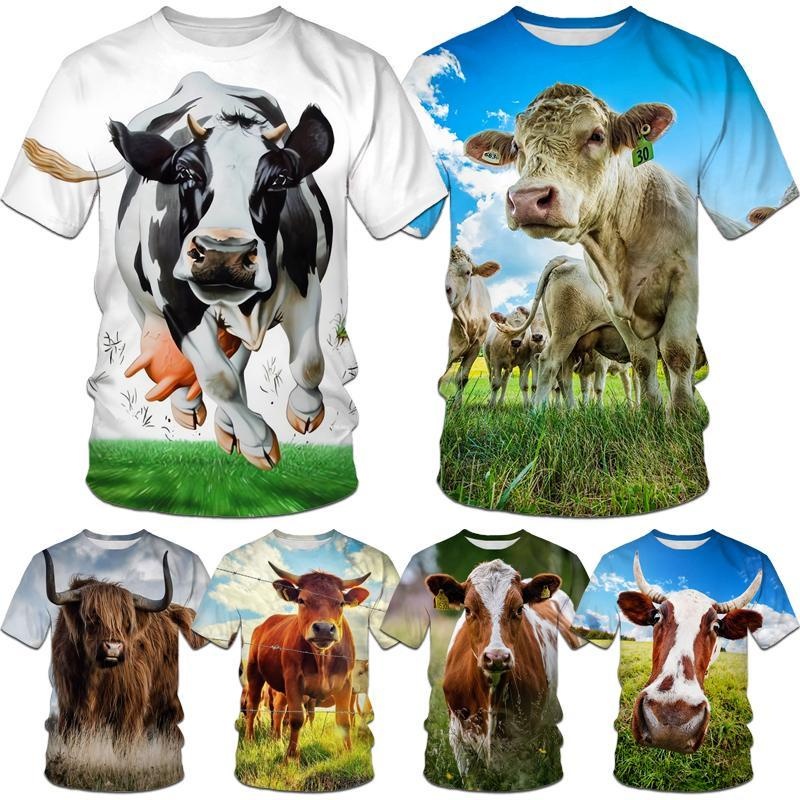 新款時尚可愛搞笑牛3d印花t恤夏季戶外休閒短袖t恤
