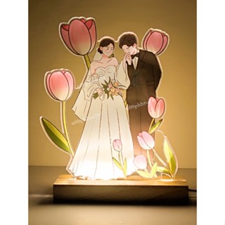 亞克力人形立牌 結婚婚禮手繪婚紗照 客製化夜燈 彩色夜燈 底座夜燈 客製化禮物 新婚禮物 壓克力夜燈 情侶禮物 生日禮物