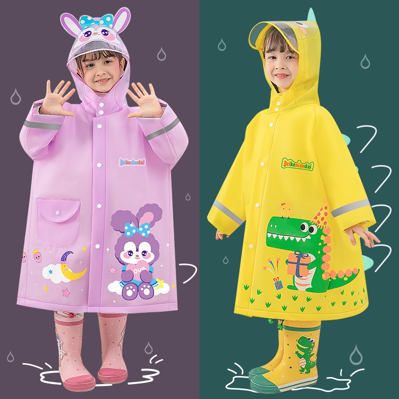 EVA兒童雨衣幼兒園小孩可愛立體背包帶反光條學生大帽簷雨具