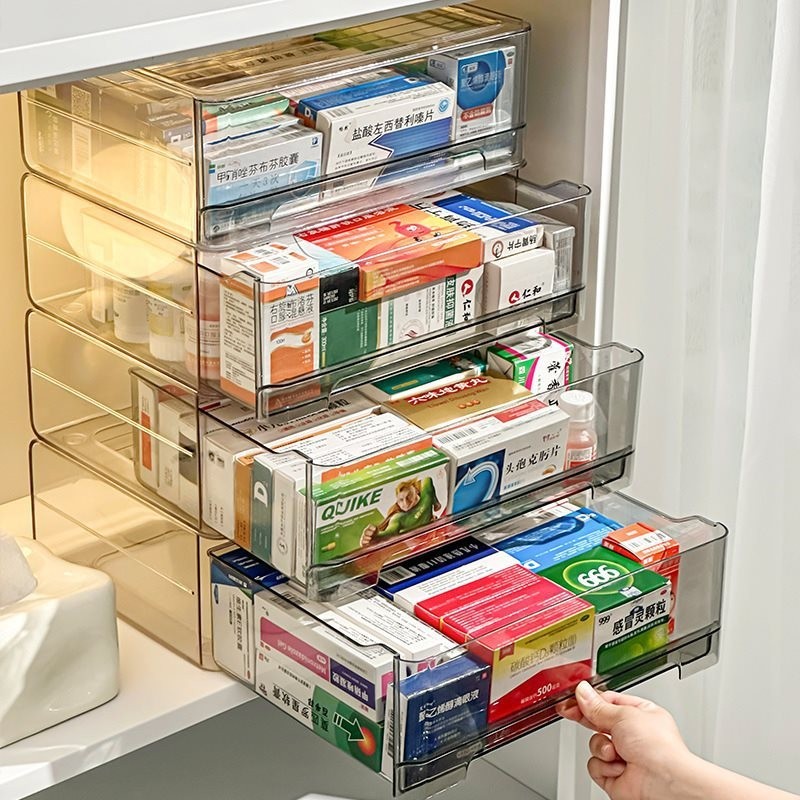 抽屜藥箱家用收納盒透明藥品收納櫃亞克力家庭裝醫藥箱大容量