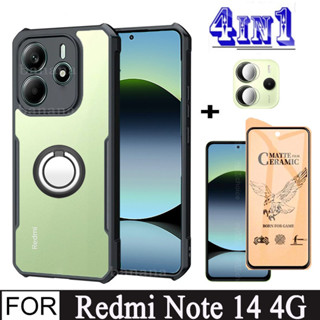 Redmi Note 14 4G 5G 防震手機殼適用於 Redmi 13C 14C 4 合 1 相機鏡頭陶瓷鋼化玻璃屏