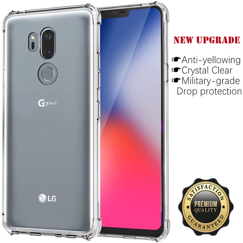 【水晶透明】適用於 Lg G7 ThinQ 軟橡膠凝膠果凍盒透明軍用級防刮後蓋皮膚