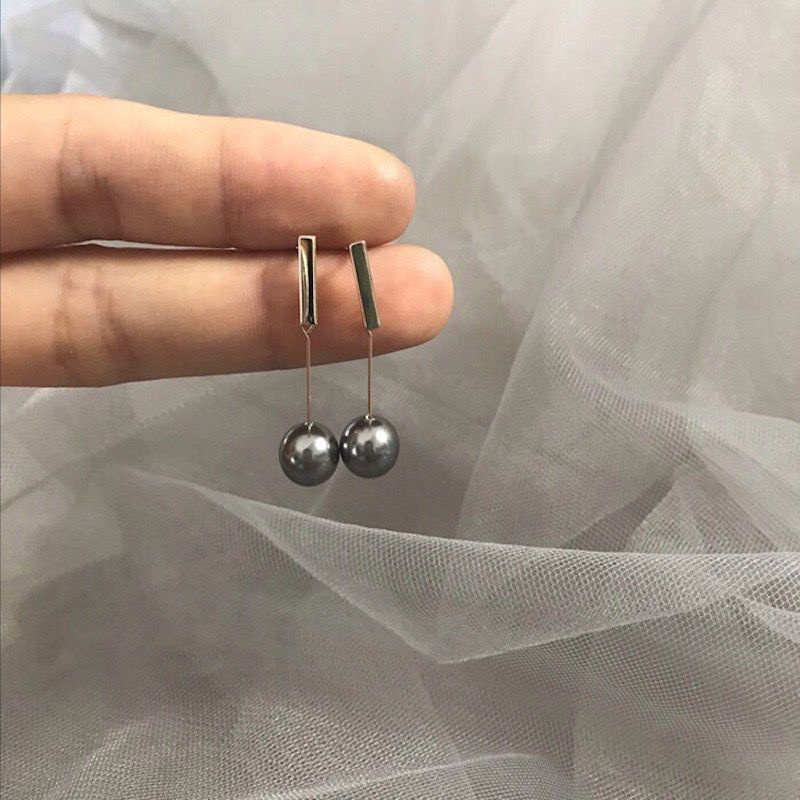 美國施家深灰黑珍珠耳環 S925銀針耳環 氣質時尚配飾