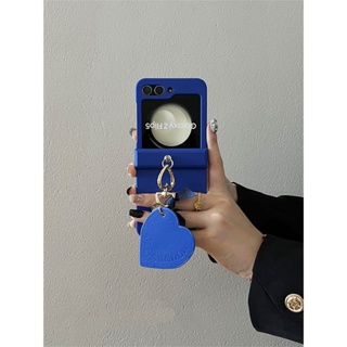 Luken 可愛韓國 3D 皮革愛心吊墜克萊因藍色純色手機殼適用於 Galaxy Z Flip 5 Z Flip5 Fl