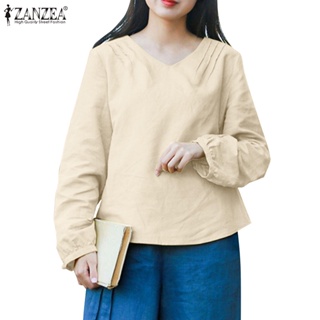 Zanzea 女式韓版休閒 V 領長袖條紋寬鬆純色襯衫