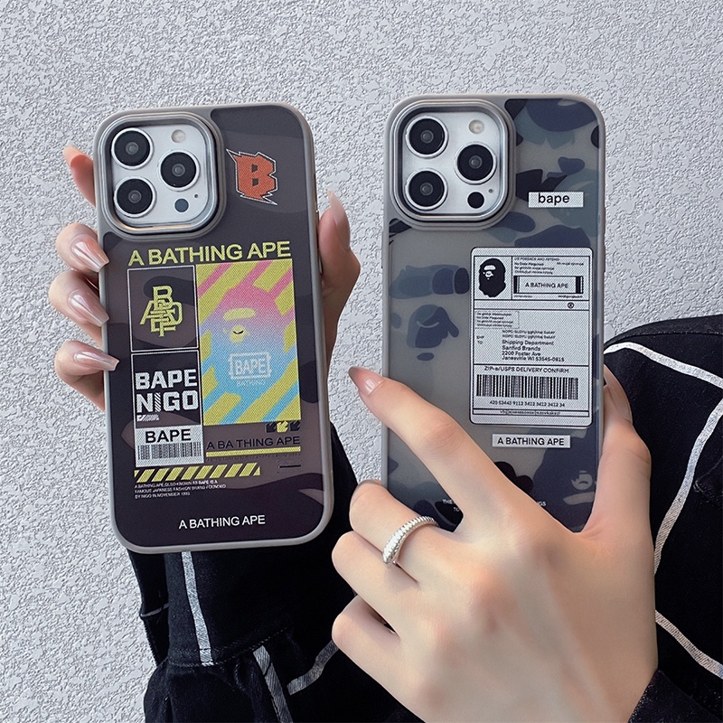 膚感磨砂 2 合 1 手機殼適用於 iPhone 15 11 14 12 13 Pro Max 簡約時尚潮流迷彩 APE
