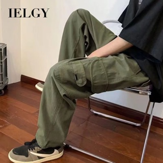 Ielgy軍綠色工裝褲男夏季薄款直筒復古街頭滑板褲
