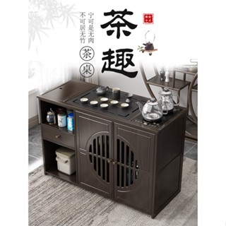 110V 移動茶桌家用小茶臺實木茶車茶几茶具套裝全自動燒水壺一體茶水櫃 茶車 茶桌 泡茶桌 移動茶臺 套裝 茶几
