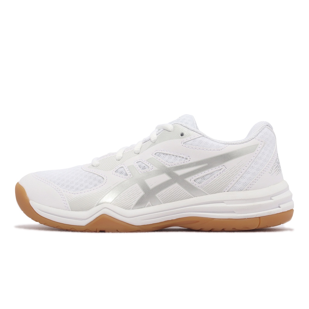 Asics 排球鞋 Upcourt 5 GS 室內運動鞋 白 銀 膠底 大童鞋 女鞋 【ACS】 1074A039101