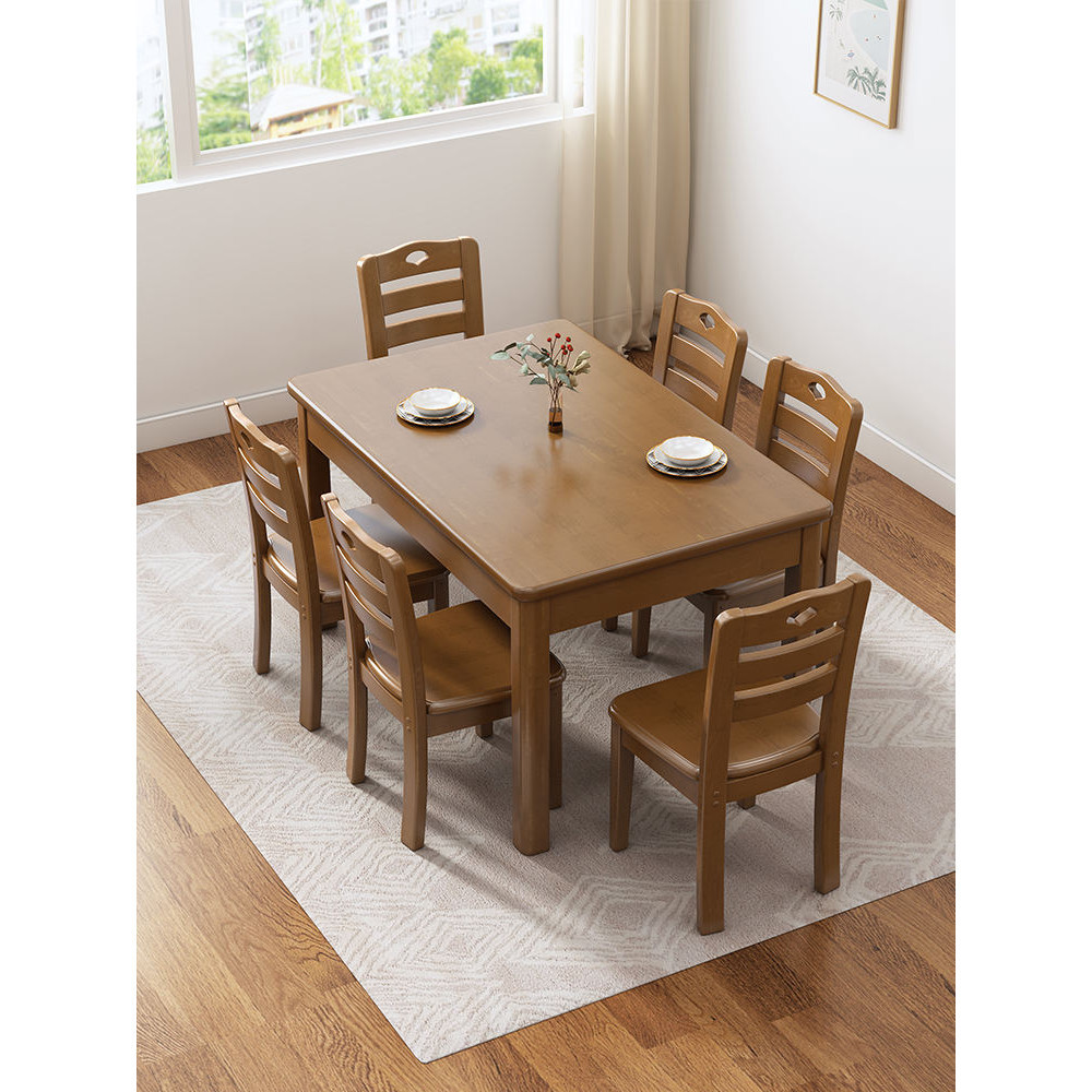 【爆款 現貨】 全實木餐桌椅組合長方形簡約現代西餐桌小戶型家用4人6人方型飯桌