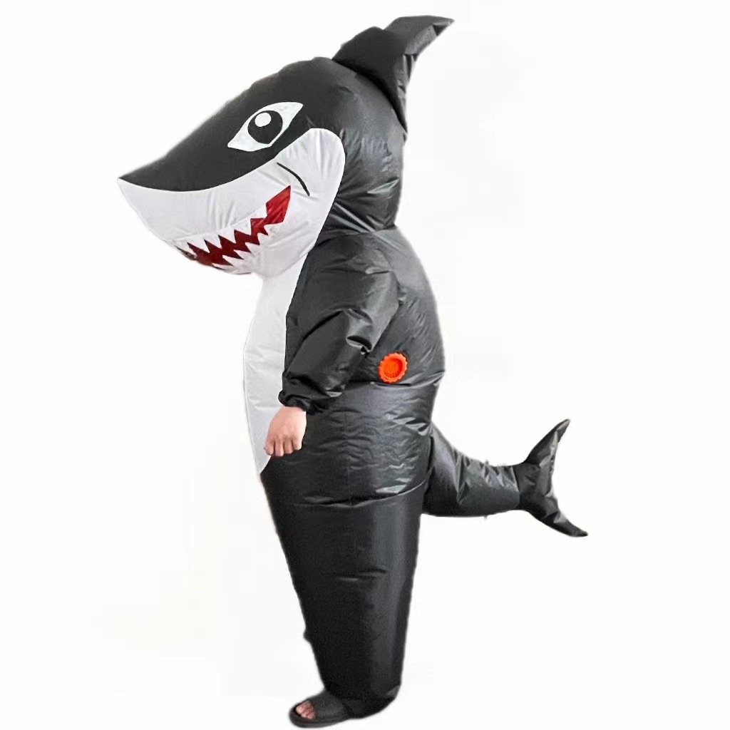 萬聖節新款黑鯊魚充氣服角色扮演邪惡服裝道具黑鯊魚充氣服裝