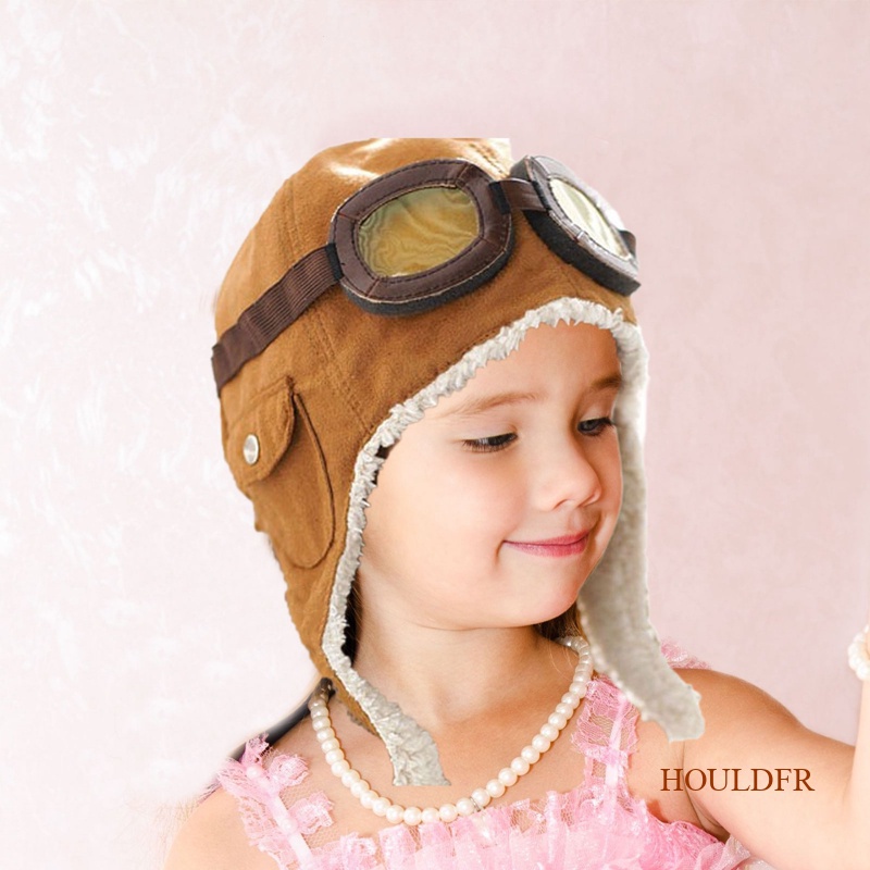 Houldfr 新款時尚帽子飛行員兒童飛行員耳罩豆豆兒童秋冬保暖翻蓋耳罩兒童熱耳保護配件