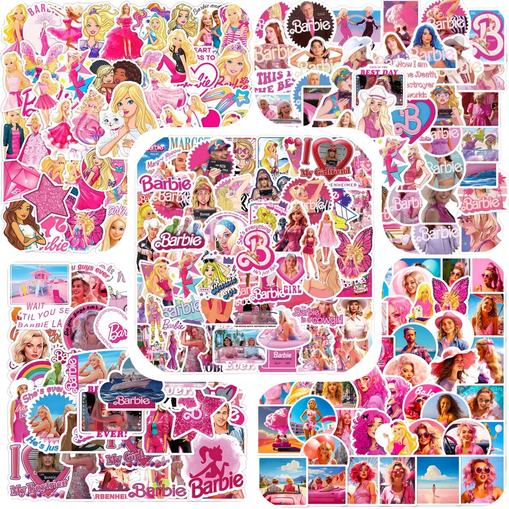 60/50 件粉色芭比電影塗鴉貼紙適用於行李箱手機殼筆記本電腦筆記本貼花兒童錄音您的生活