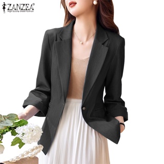 Zanzea 女式韓版露臍翻領牛仔時尚工裝西裝外套