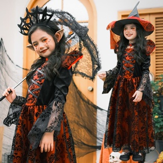 萬聖節兒童服裝 巫師魔法師 洋裝 惡魔女巫 女童裝 吸血鬼長裙裝 COS服裝 角色扮演 兒童搞怪扮演服