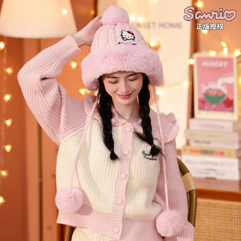 全新 2023 年三麗鷗 Y2k Hello Kitty Stuff Kuromi Cinnamoroll 毛絨針織帽子