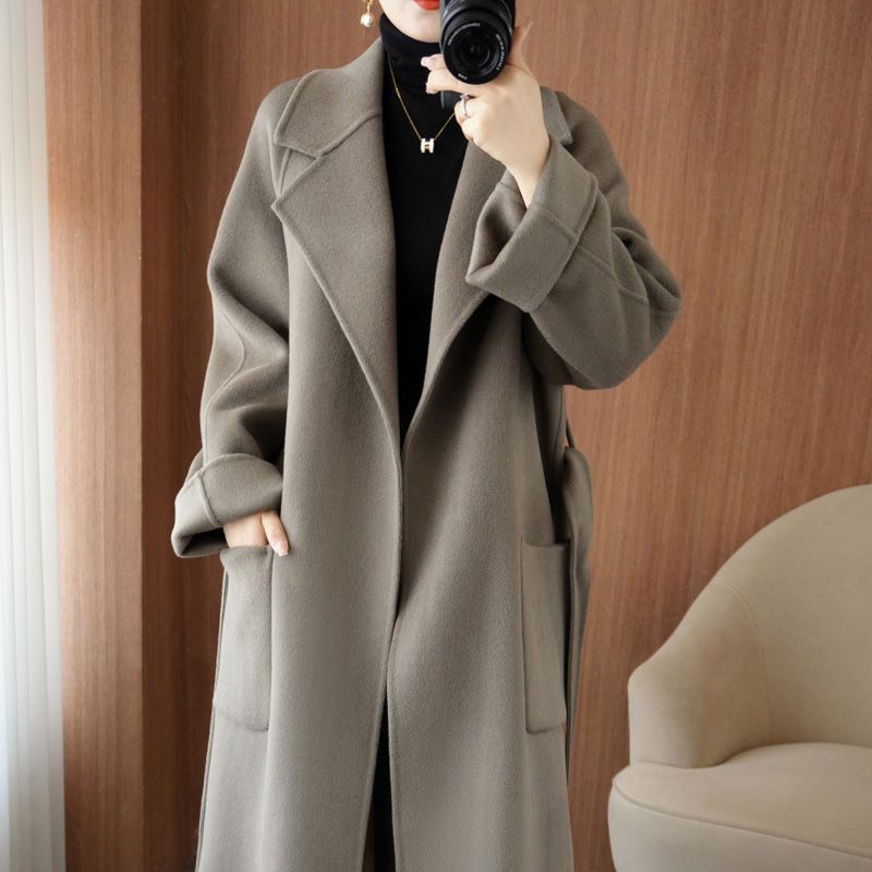 【高品質】2023年秋冬新款高級雙面羊絨大衣女寬鬆加厚韓版100%羊毛毛呢外套