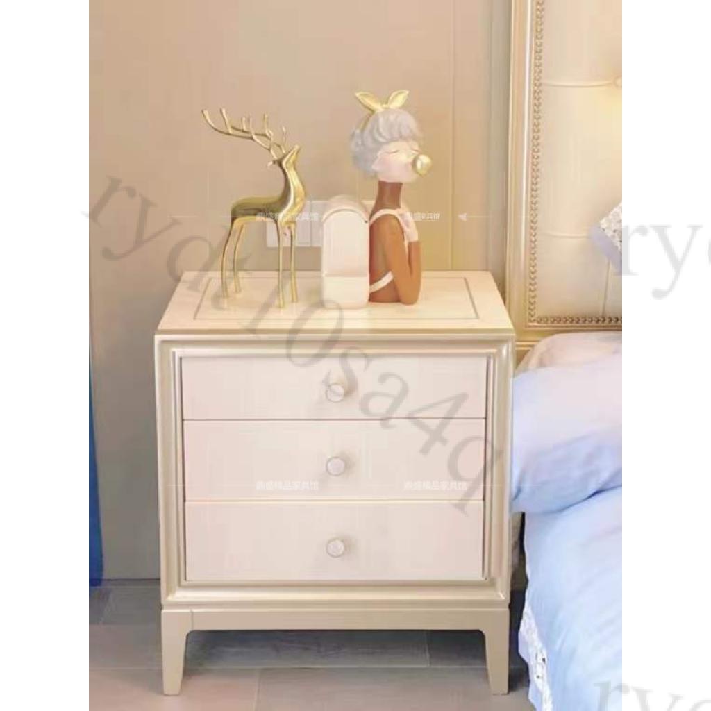 美式床頭櫃輕奢香檳色全實木收納柜子卧室床邊櫃床頭櫃白色簡約
