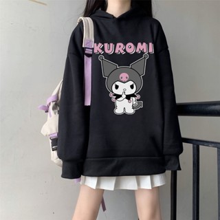 美式卡通 Kuromi 印花復古寬鬆情侶連帽衫女秋季長袖上衣