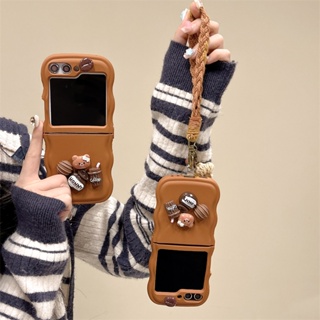 SAMSUNG 可愛的韓國 3D 小熊波浪棕色手機殼適用於三星 Galaxy Z Flip 3 4 5G Z Flip5