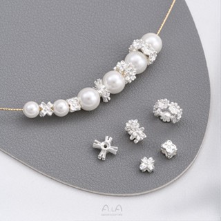 Ala-0209-高保色高品質-- 包厚銀強保色四葉草花形隔片大孔花環隔珠手工串珠材料飾品配件