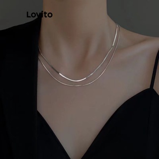 Lovito 優雅素色金屬蛇骨鏈兩件式女項鍊LFA10461