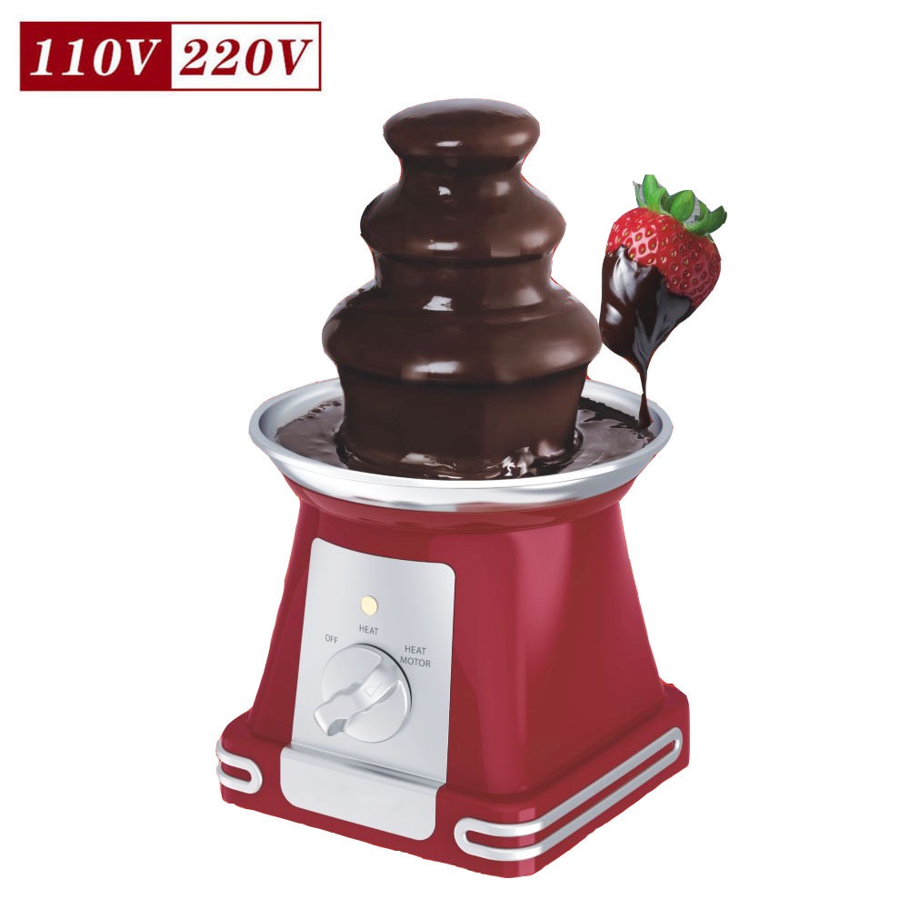 110v  家用迷你美規三層巧克力噴泉機 巧克力火鍋自製巧克力融化塔帶加