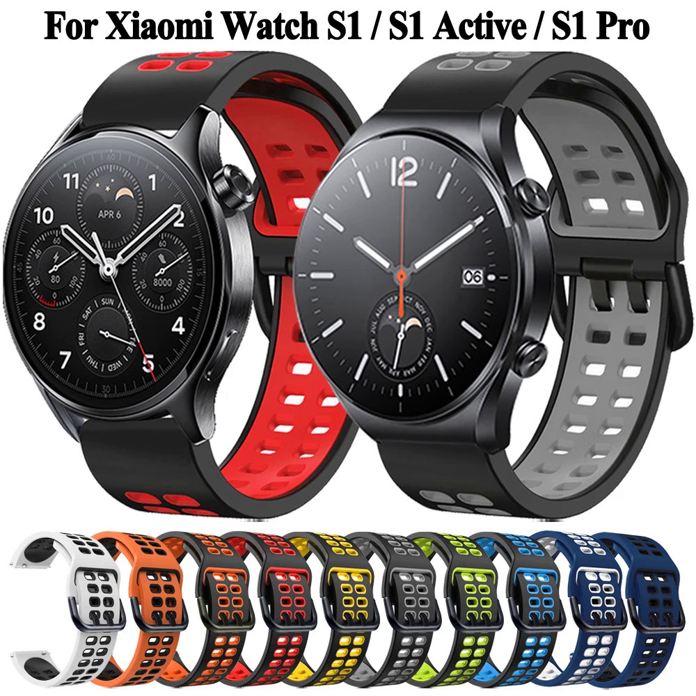 適用於小米watch S1 Active Pro 2 Pro S3 S2 22mm矽膠雙色替換錶帶 手錶硅膠腕帶