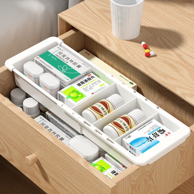 可伸縮抽屜分類收納盒 廚房餐具分隔板抽拉式收納籃 藥品雜物整理盒