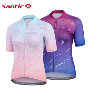 Santic 女式騎行服短袖防滑 Powerband 自行車上衣透氣公路自行車襯衫