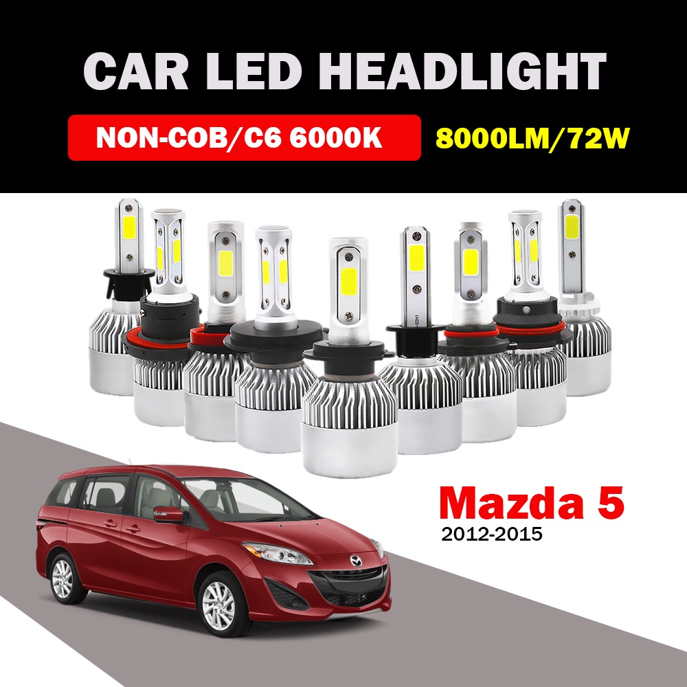 MAZDA 【2PCS】適用於 2012-2015 馬自達 5 LED 汽車大燈遠近光燈燈泡 8000LM 72W CO