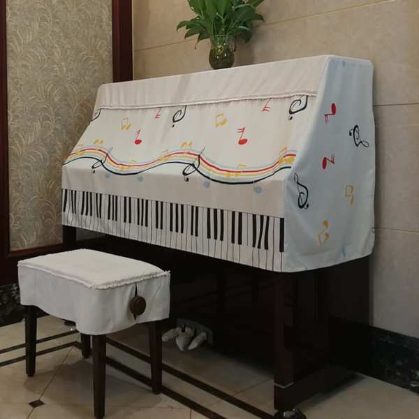 啟顏棉麻布藝鋼琴半罩跳動音符鋼琴罩鋼琴套鋼琴防塵罩