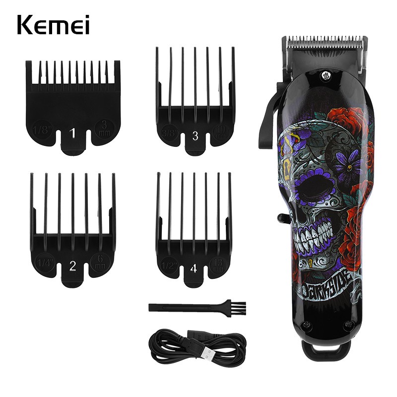 開發票Kemei科美專業電動理髮器 塗鴉骷髏無繩理髮機 適用於理髮師髮廊 可充電電推子