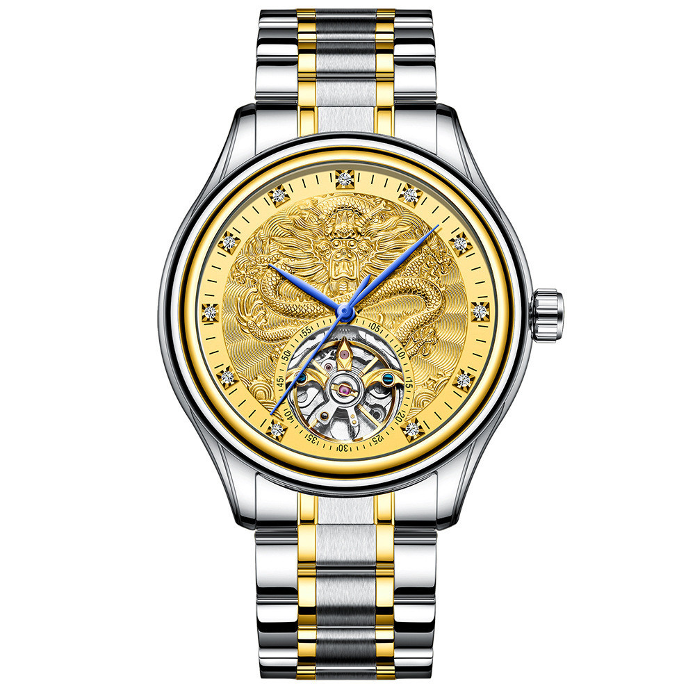 男士手錶腕錶禮物時尚機械錶手錶陀飛輪機械錶鏤空十二生肖龍表
