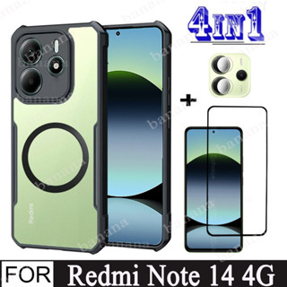 Redmi Note 14 4G 5G 防震手機殼,適用於 Redmi 14C 4 合 1 鋼化玻璃螢幕保護膜和帶磁性無