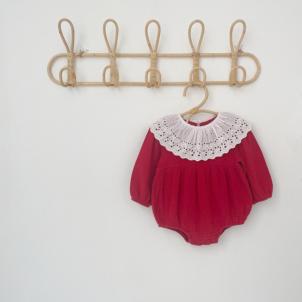 秋季女嬰包屁衣 紅色新年蕾絲 寶寶喜慶衣服 嬰兒衣服 0-24 個月