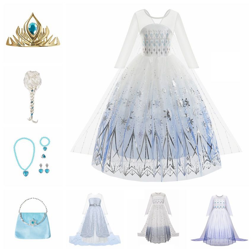 冰雪奇緣公主裙愛莎迪士尼cosplay服裝兒童在逃長髮公主洋裝