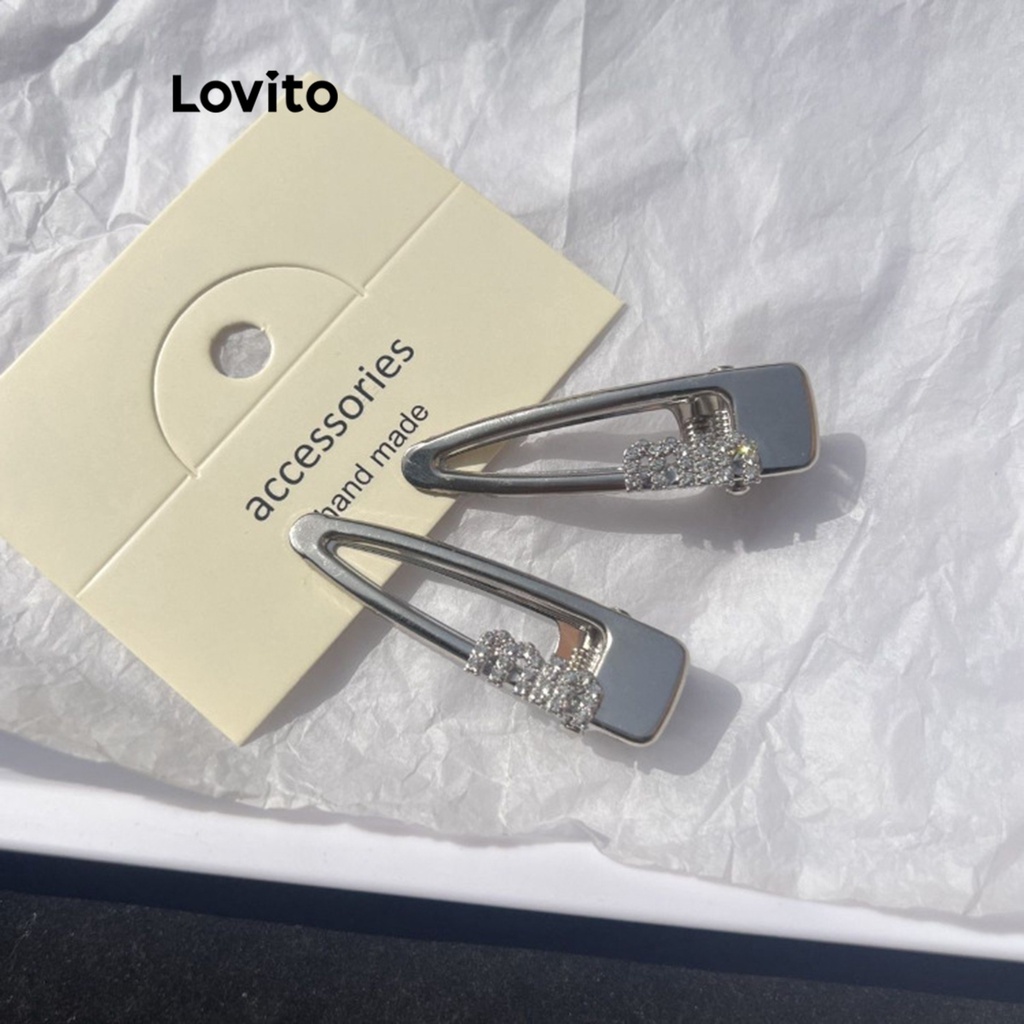 Lovito 女士休閒素色水鑽髮夾 LFA03129 (銀色)
