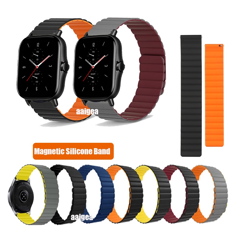 20mm磁性環帶矽膠錶帶 適用於 Amazfit GTS 4 GTS2 mini 2e GTS3/Bip 3 Pro U