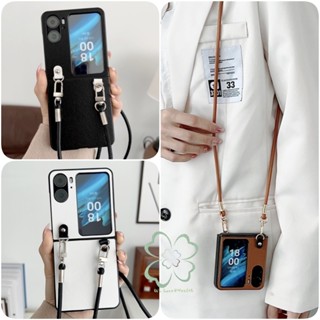 豪華斜挎掛繩帶皮套 OPPO Find N3 N2 翻蓋超薄外殼防震硬後蓋