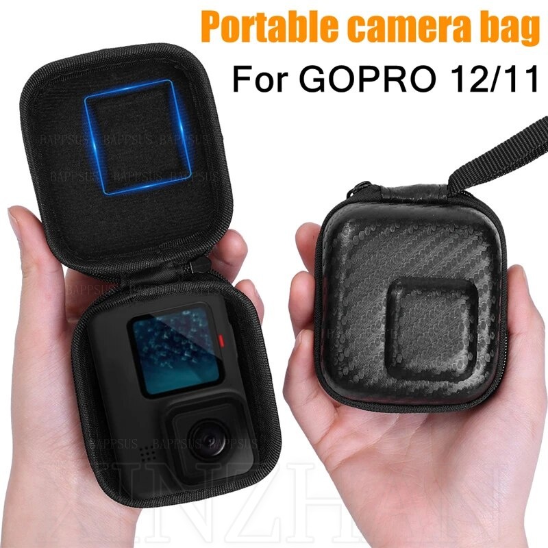 適用於 GoPro Hero 11 12 防水 EVA 保護收納袋/帶錶帶的防震保護套/迷你便攜式碳纖維黑色緊湊型盒子