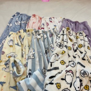 Kawaii Kuromi Hello Kitty肉桂法蘭絨睡褲女三麗鷗Melody加絨加厚寬鬆大碼冬季保暖睡衣