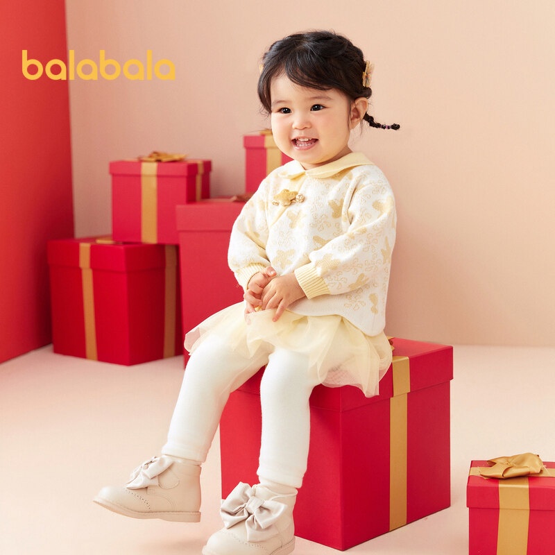 Balabala兒童女童套裝2024新款寶寶春裝新年季節新年衣服寶寶兩件套可愛
